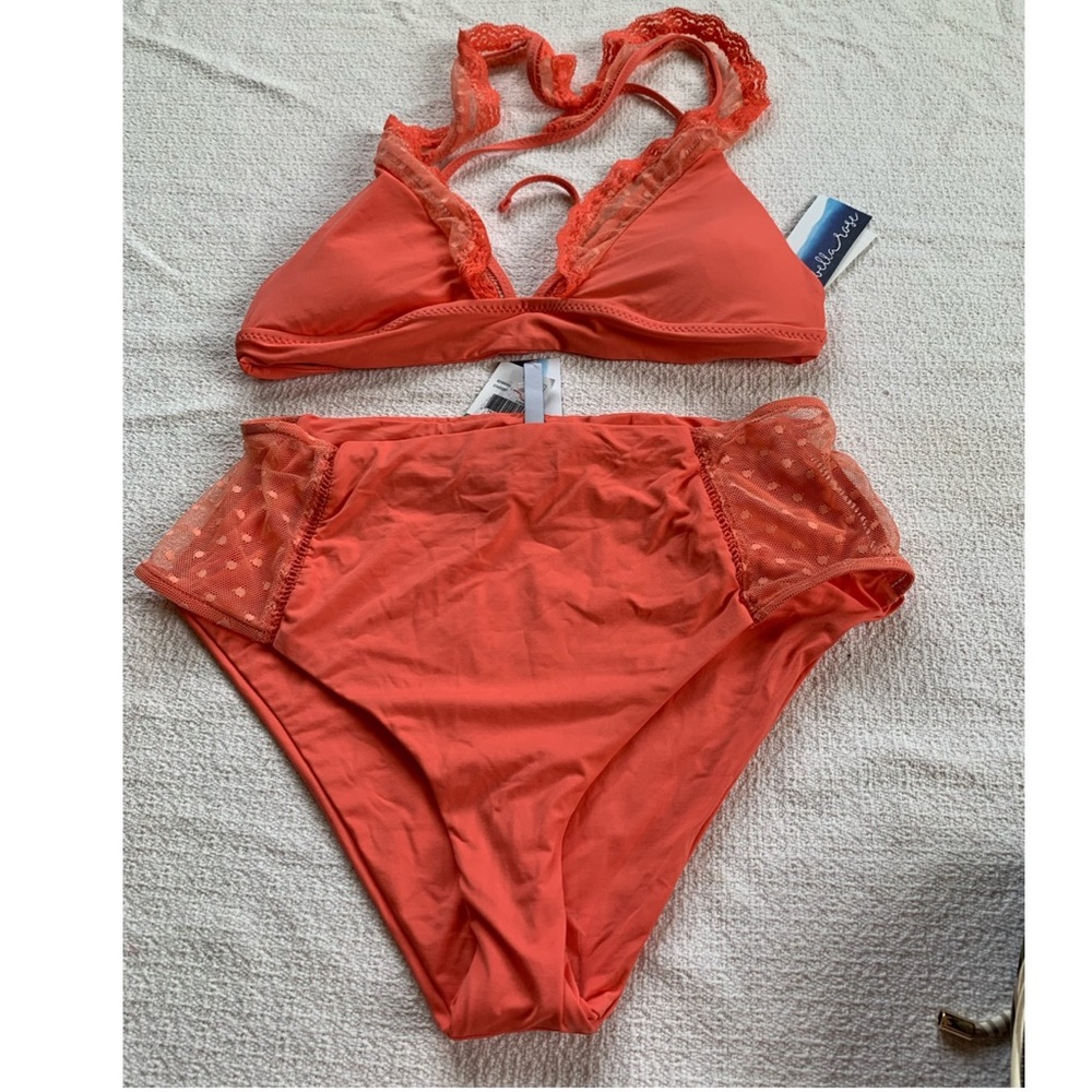 NWT Isabelle Rose Lace Trim Coral Bikini